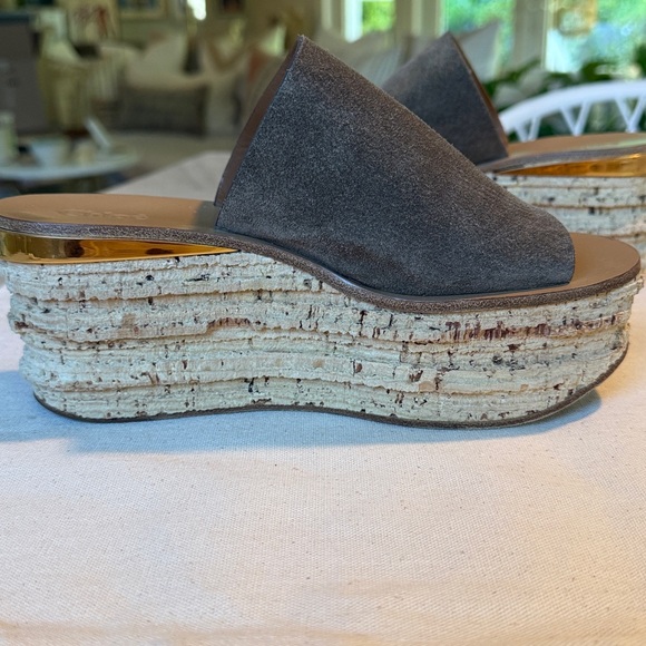 CHLOE Camille Wedge Slide Sandal in Dark Griege / Taupe sz US 7 / IT 37 RARE! - Picture 9 of 13